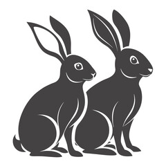Two black rabbits sitting together illustration