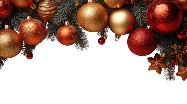 Festive Christmas Decorations with Ornate Ornaments and PNG transparent background