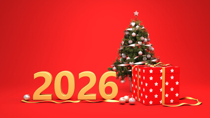 Naklejka premium New Year 2026 Creative Design Concept with Gift boxes - 3D Rendered Image 