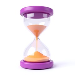 Minimalist Cartoon Hourglass with Orange Sand and Magenta Base on White Background