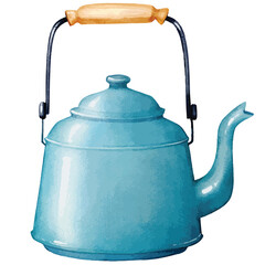 Watercolor Vintage Tea pot. Hand drawn kettle . For kitchen decor, tea-themed projects, recipe cards, and cozy lifestyle designs.
