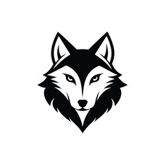 black and white vector illustration of a wolf head on white background.eps