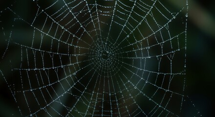 Obraz premium Dew-Kissed Spiderweb: A Macro Masterpiece