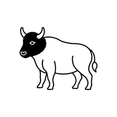 Vector illustration of cute animal Bison line art illustration