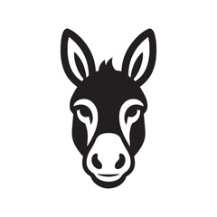 a bold black and white vector illustration of a donkey head on white background.