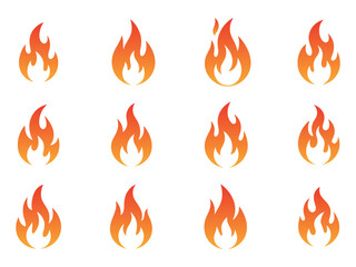 Collection of fire flame flat icon vector isolated on white background. Heat, burn, hot, bonfire, burning, warm, campfire, fireball, danger symbol