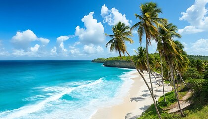 Tropical beach paradise. Lush palm trees and pristine sands