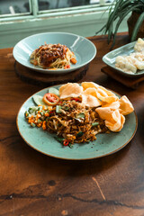 Stir fry noodle with crackers indonesian food nusantara