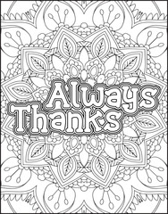 Gratitude Motivational Quote Coloring Page for Adults.