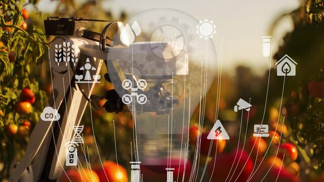 Smart digital agriculture technology by futuristic sensor data collection management by artificial intelligence to control quality of crop growth and harvest. Computer aided plantation grow concept.