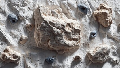 Naklejka premium Detailed closeup shot of a climbing wall featuring an array of textured grips