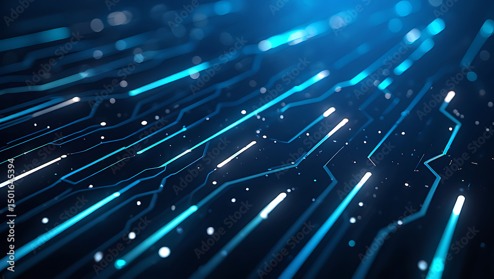 Fototapete Abstract Futuristic Technology Background Glowing Circuit Lines and Nodes