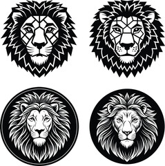 Geometric Lion Head Illustrations Black and White Vector Designs