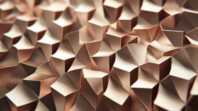 Abstract rose gold geometric paper texture; complex, folded triangular pattern - Powered by Adobe