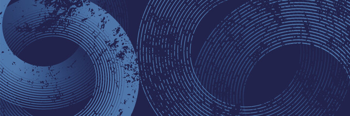 Abstract blue geometric lines glowing on dark blue background. Modern shiny blue circle lines pattern