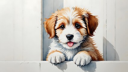 Cute puppy dog portrait adorable furry friend happy pet animal canine domestic mammal brown and white fluffy dog