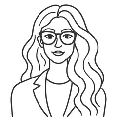 Minimalist Line Art Portrait of Woman with Glasses and Flowing Hair