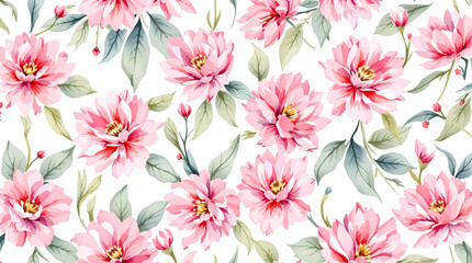 Seamless pattern with pink pions watercolor, seamless pattern with pink flowers