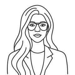 Minimalist Line Art Portrait of Woman with Glasses and Wavy Hair