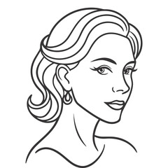 Minimalist Black and White Line Art Portrait of Woman with Wavy Hair