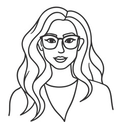 Geometric Minimalist Line Art of Woman with Glasses and Long Hair