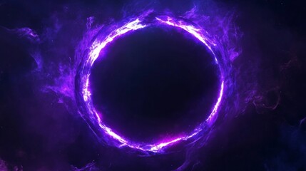 Obraz premium Galaxy-themed frame with glowing nebula clouds and star fields around the edges, deep space tones of purple and blue, cosmic fantasy vibe, black center for copy space