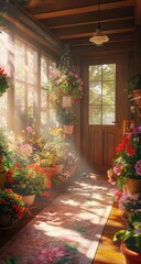 Sunlit Conservatory: A Haven of Blooming Flowers