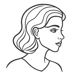 Minimalist Line Art Side Profile Portrait of Woman with Wavy Hair