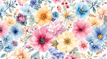 Seamless floral pattern watercolor, Colorful watercolor flowers background
