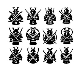 Fototapeta premium Black Silhouette Samurai Warriors Icon Logo Black and White Vector