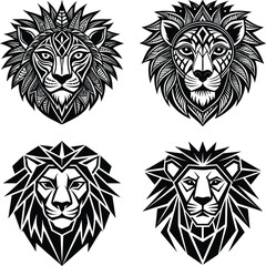 Geometric Lion Head Illustrations Tribal, Mandala, and Polygonal Designs