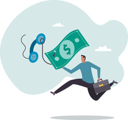 Phone scam, telephone call lying about fake investment, fraud to steal money from victim, financial crime .character for design.