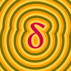 Stylized Greek delta symbol on a vibrant, retro concentric pattern. Vector illustration.