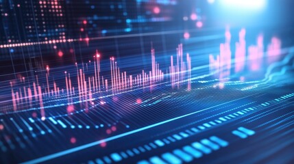 Abstract digital data visualization with glowing lines and graphs, depicting complex information flow