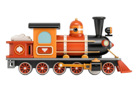 Isolated cartoon train engine locomotive toy steam train model transportation rail transport vehicle 3d in transparent background