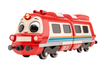 Red train toy cartoon character locomotive engine railway vehicle transportation kids toy train model 100 in transparent background