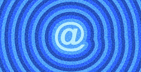 Bright blue radial lines with a centered at sign symbol. Vector illustration with digital and communication design theme.