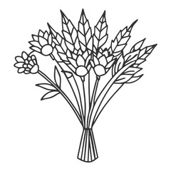 Stylized Black and White Floral Bouquet with Intricate Geometric Patterns