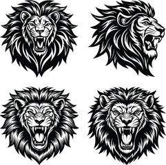 Majestic Lion Head Illustrations Four Unique Designs for Logos, Tattoos, and More