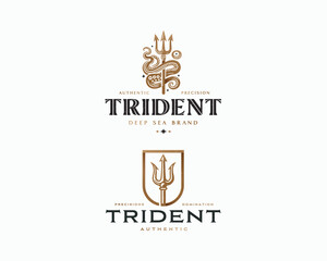 Vintage classic god trident deep sea for tattoo, seafood or sea product logo template