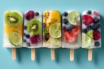 An assortment of colorful, refreshing fruit popsicles, perfect for a hot summer day.