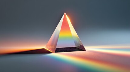 Prismatic Light's Dance: A radiant crystal prism, its facets meticulously crafted, unveils a vibrant spectrum of light, creating an artistic display of color and refraction.