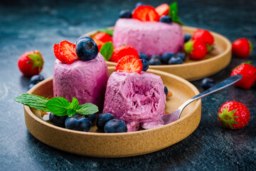 frozen dessert- homemade  blueberry- strawberry frozen yogurt, shaved freezie - ice cream