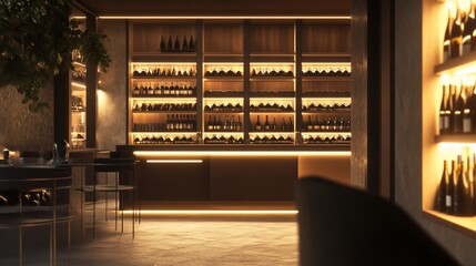 Elegant Wine Bar Interior Design: Warm Lighting and Exquisite Wine Collection