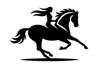 Horse Rider in Motion Silhouette Logo Design