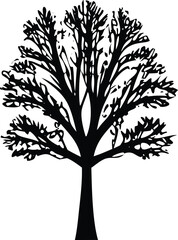 Stylized black and white silhouette of a deciduous tree with intricate branching