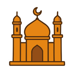 Islamic Architecture Mosque Illustration,  Detailed Design and Golden Hues