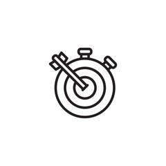 Line icon of a stopwatch merged with a bullseye and arrow, symbolizing time-bound goals, deadline-driven precision, and efficient achievement of objectives.