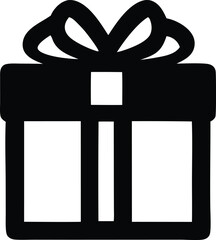 Simple black and white gift box icon with a bow on top
