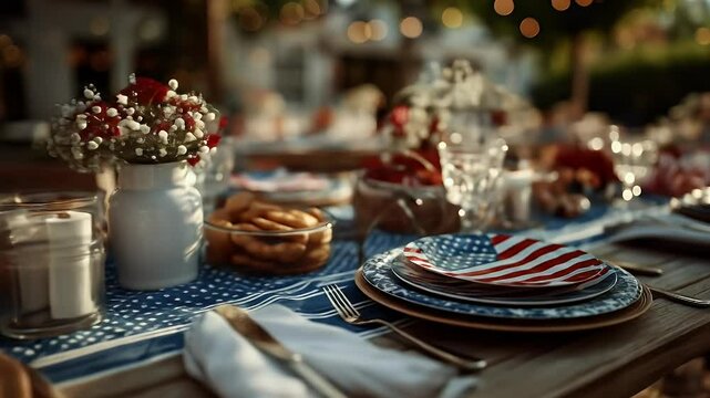 Outdoor patriotic table setting